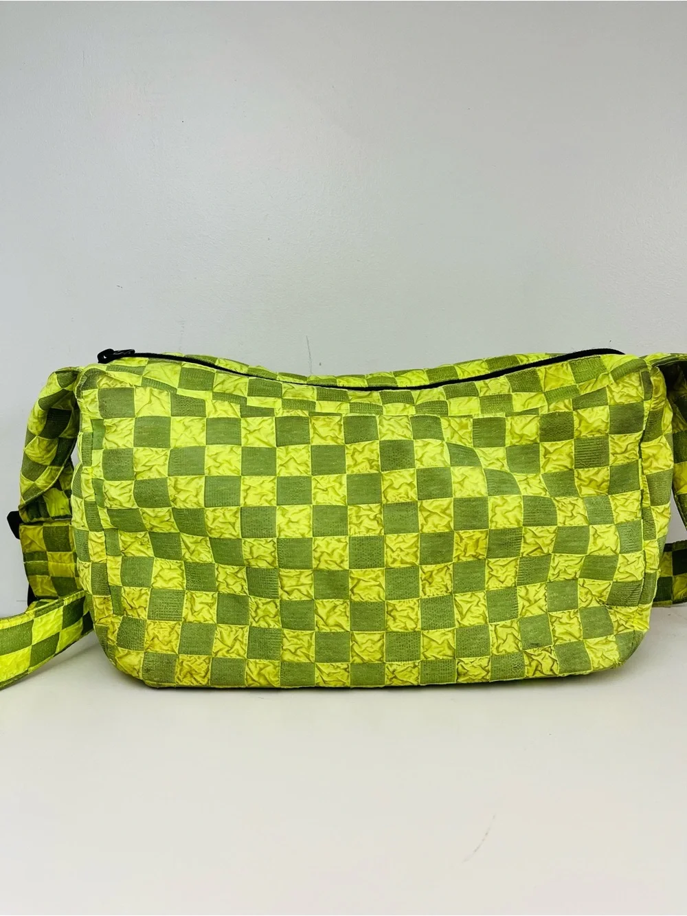 Neon Lime Green Checkered Crossbody Bag